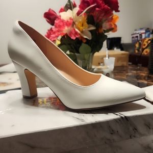 BUEUPU Women's Chunky High Heels Closed Pointed Toe 9.5 White
